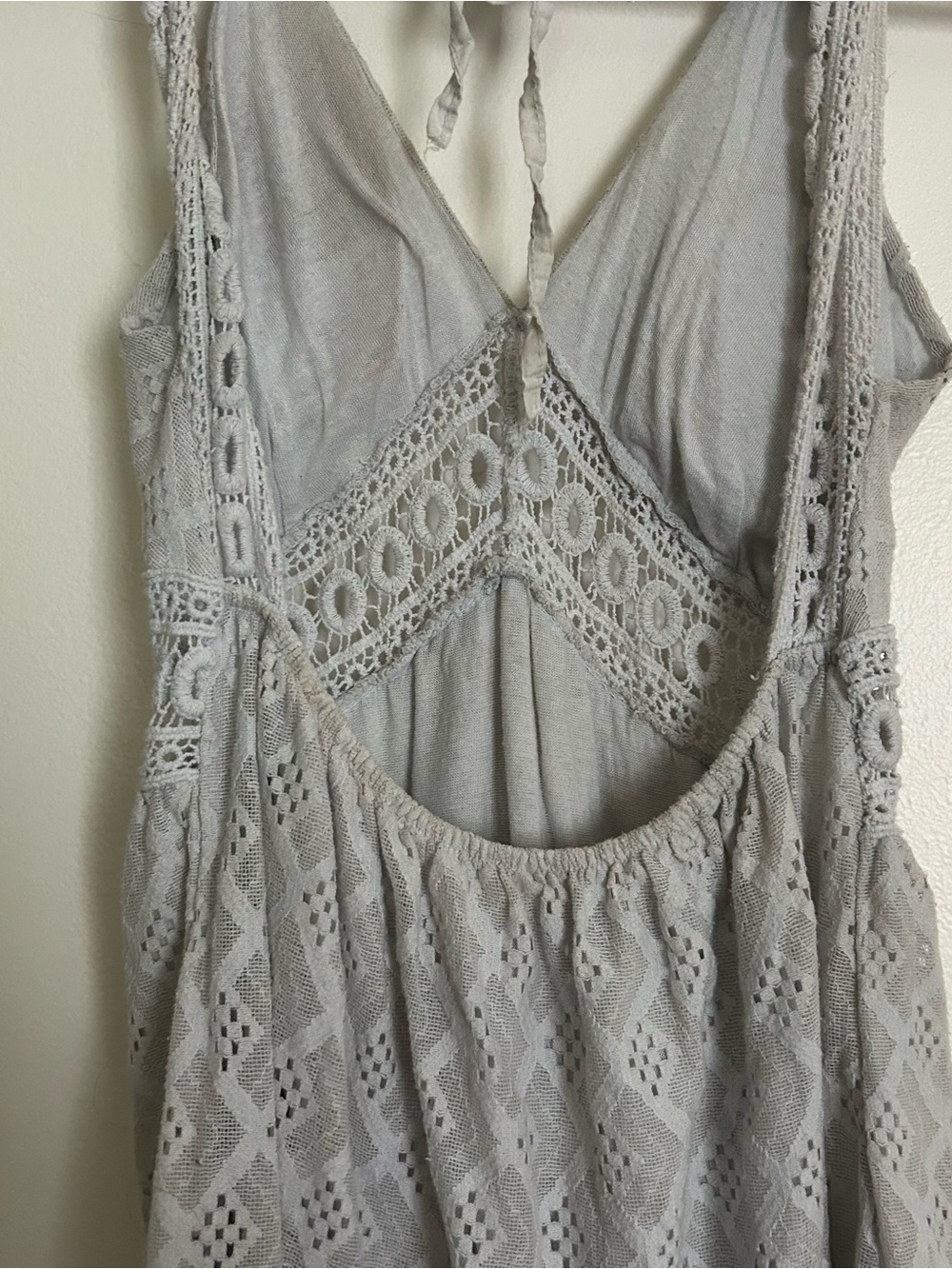 Grey/Blue Lace Halter Backless Dress - Picture 6 of 7